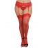 Fishnet Thigh Highs with Lace Top - Red One Size Queen