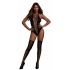 Cross Open Front Teddy and Matching Stockings - Black O/S