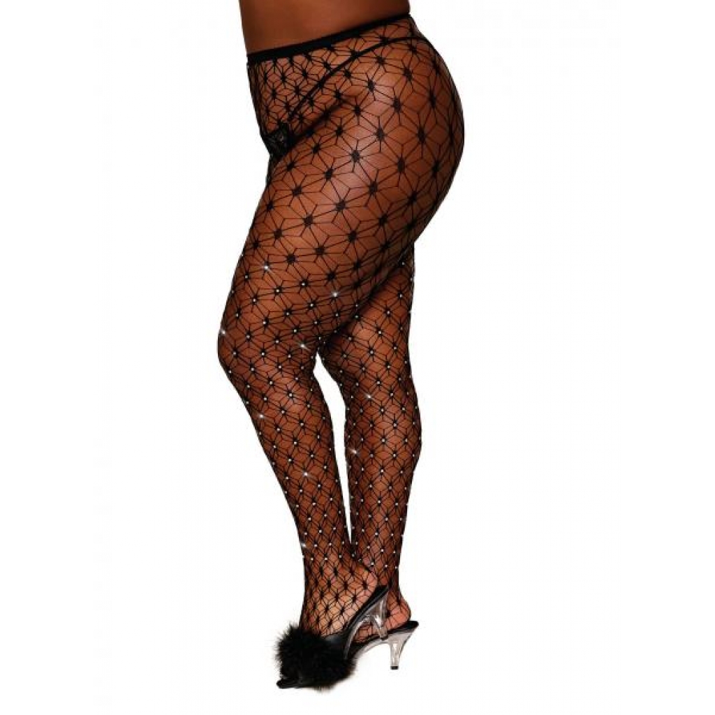 Geometric Fence Net Pantyhose with Rhinestones - Plus Size