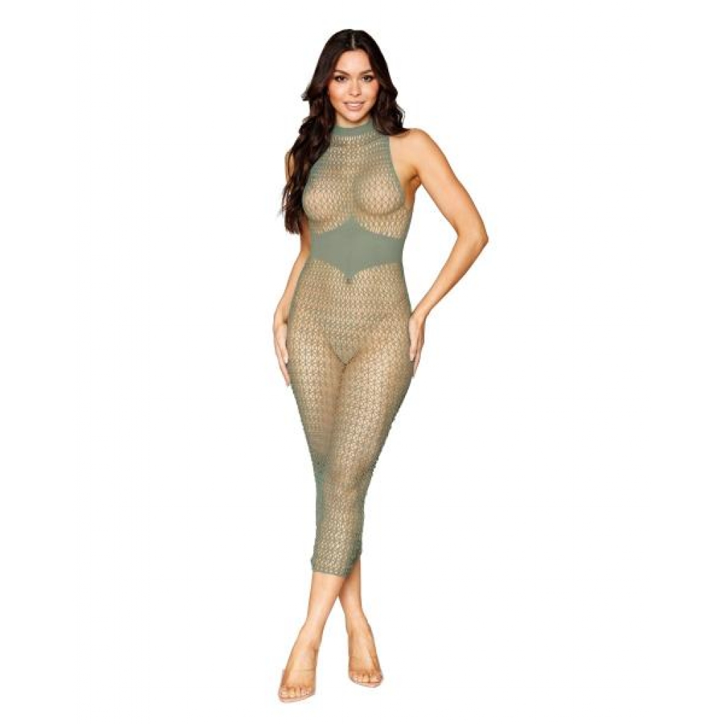 Geometric Bodystocking - Sage Green, One Size Fits Most