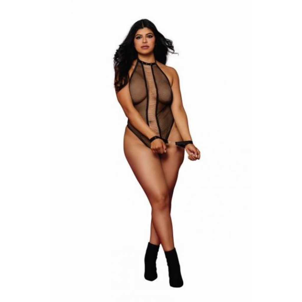 Halter Fishnet Teddy with Chains - Queen Size