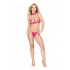 Stretch Vinyl Open Cup Bra & G-string Set - Peony O/S