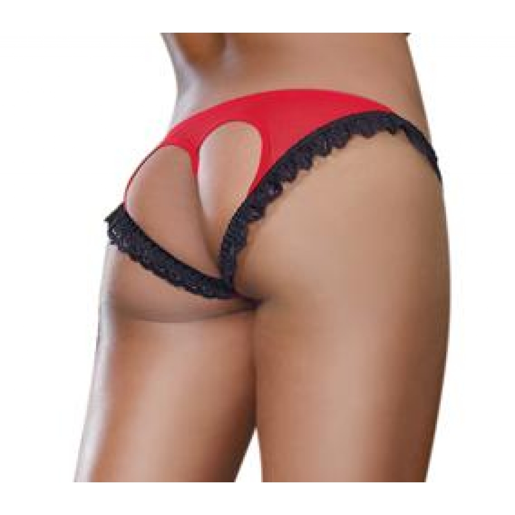 Stretch Mesh Spandex Open Back Panty Small Red Black