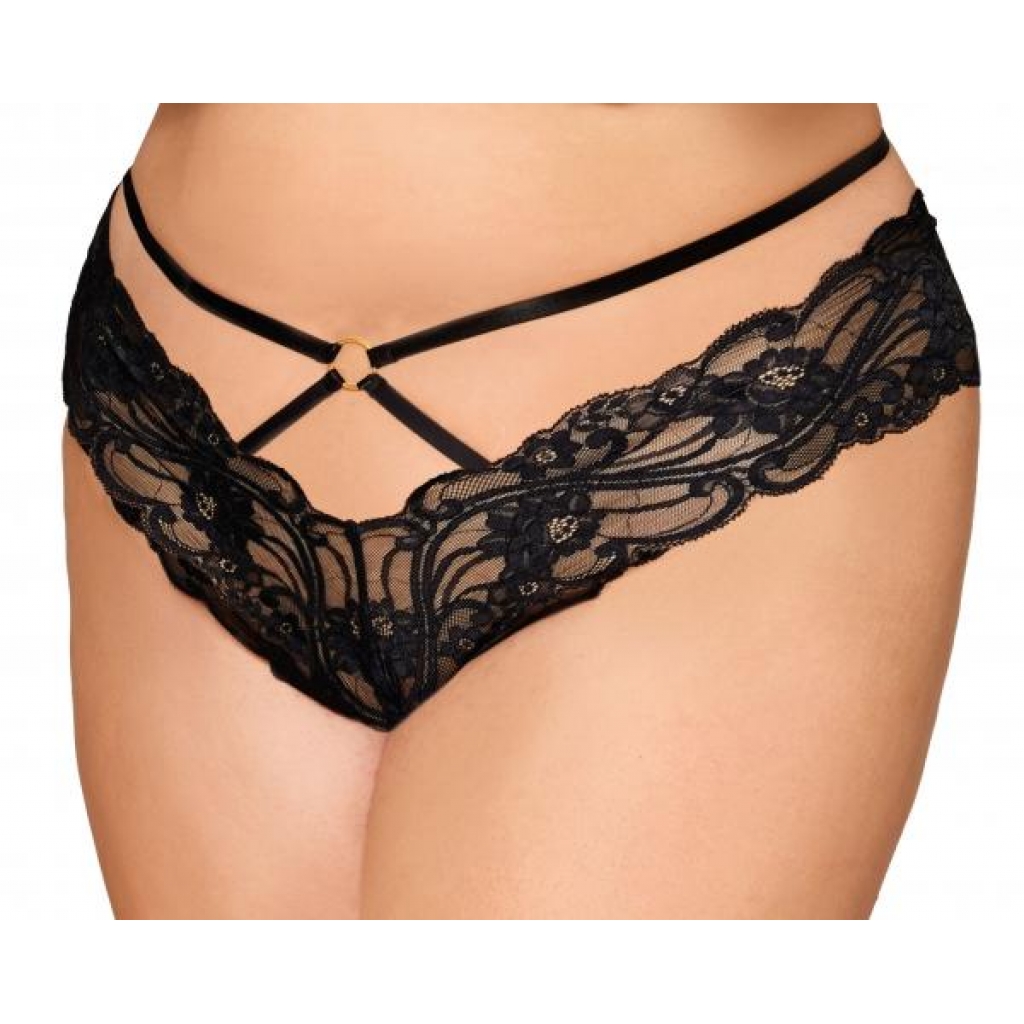 Plus Size Cheeky Open Crotch Thong with Chains in Black (1X/2X)