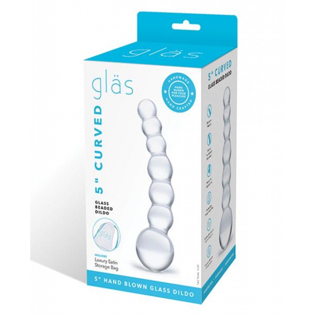 Curved Glass Beaded Dildo: 5 inches Clear Design