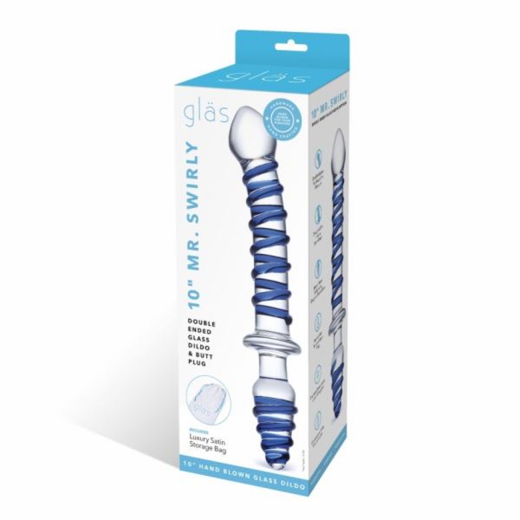 Glas 10 Inches Mr. Swirly Double Ended Glass Dildo & Butt Plug - Clear