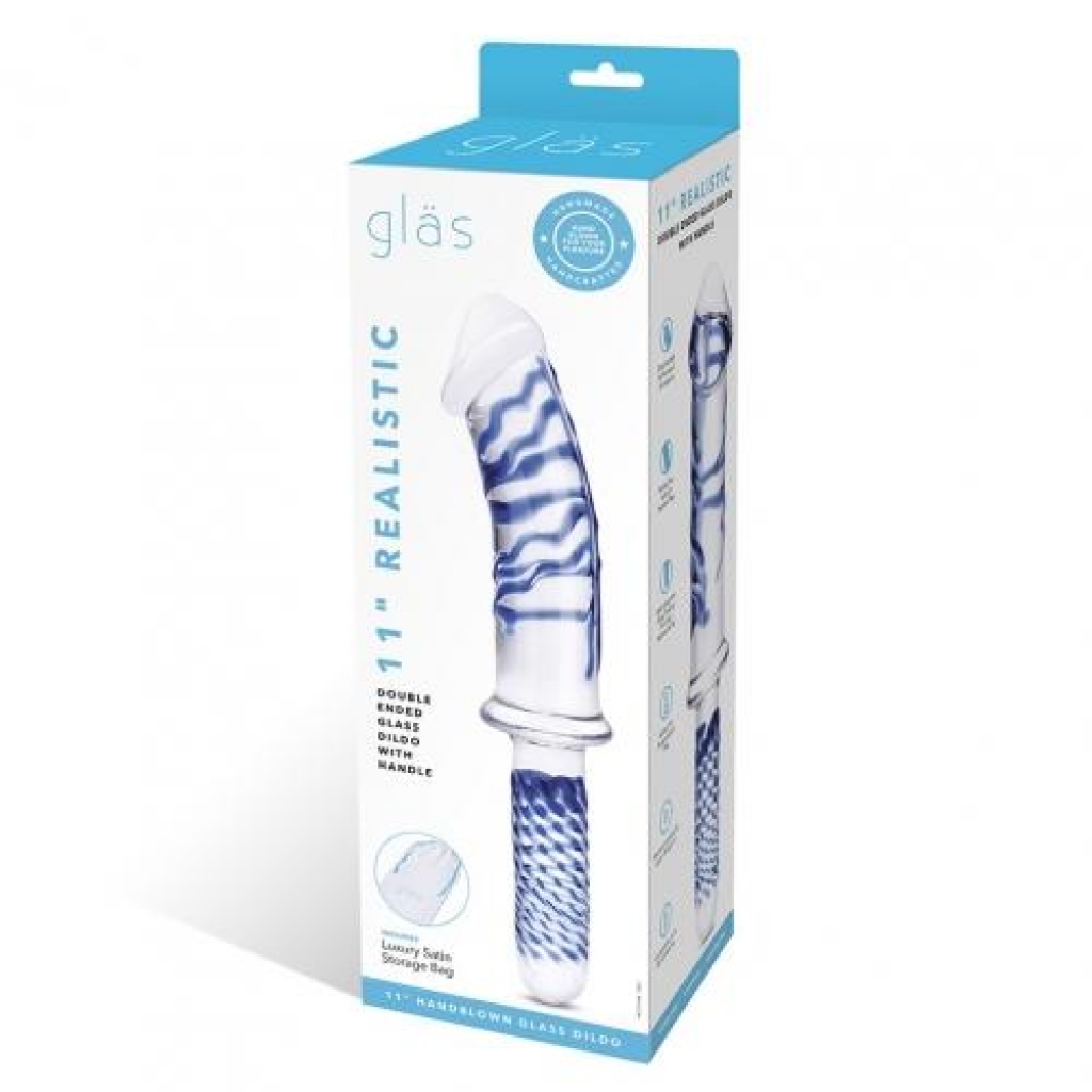 Glas 11in Realistic Double Ended Dildo with Handle - Clear