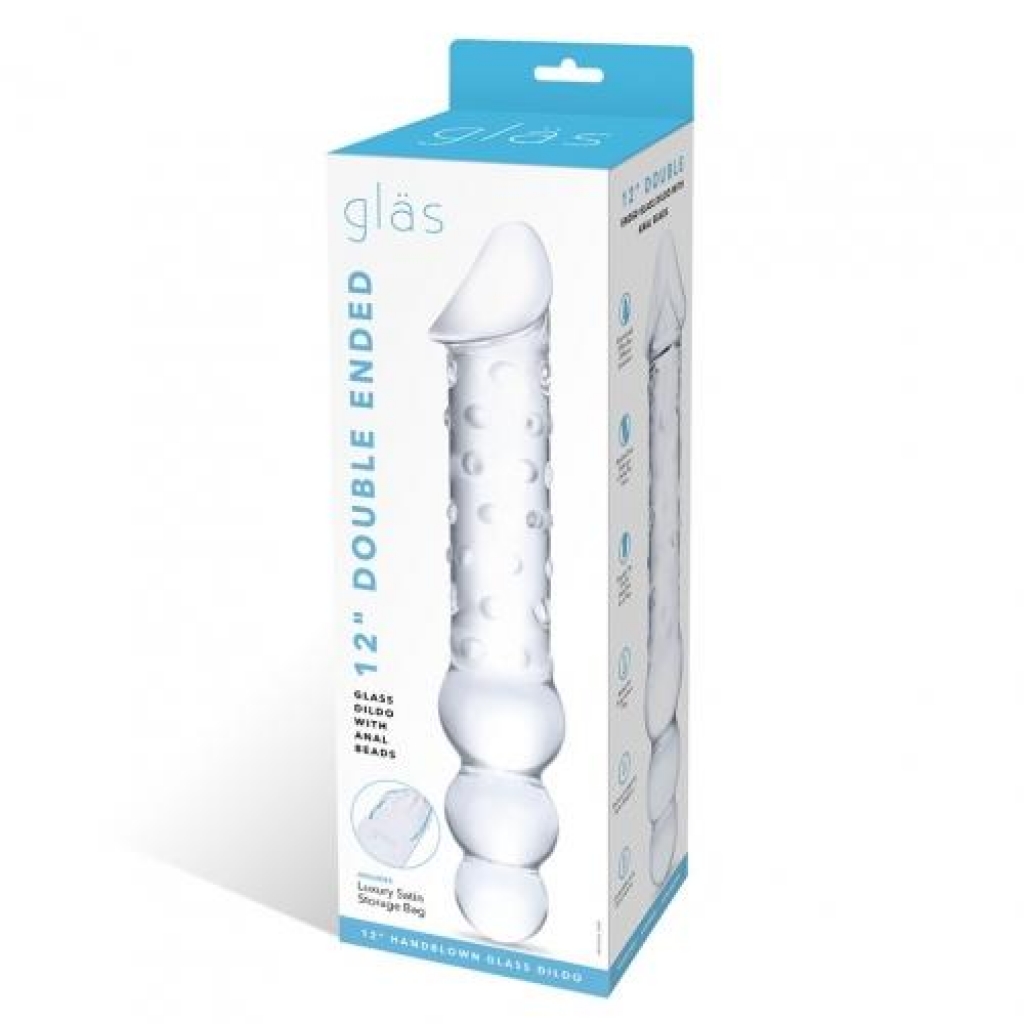 Glas 12in Double Ended Dildo W / Anal Beads Clear