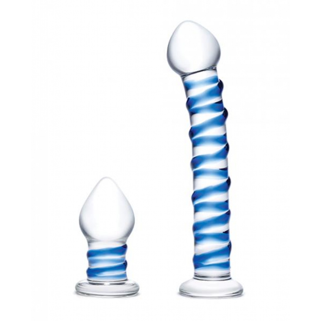 Glas 2pc Double Penetration Glass Swirly Dildo & Butt Plug Set