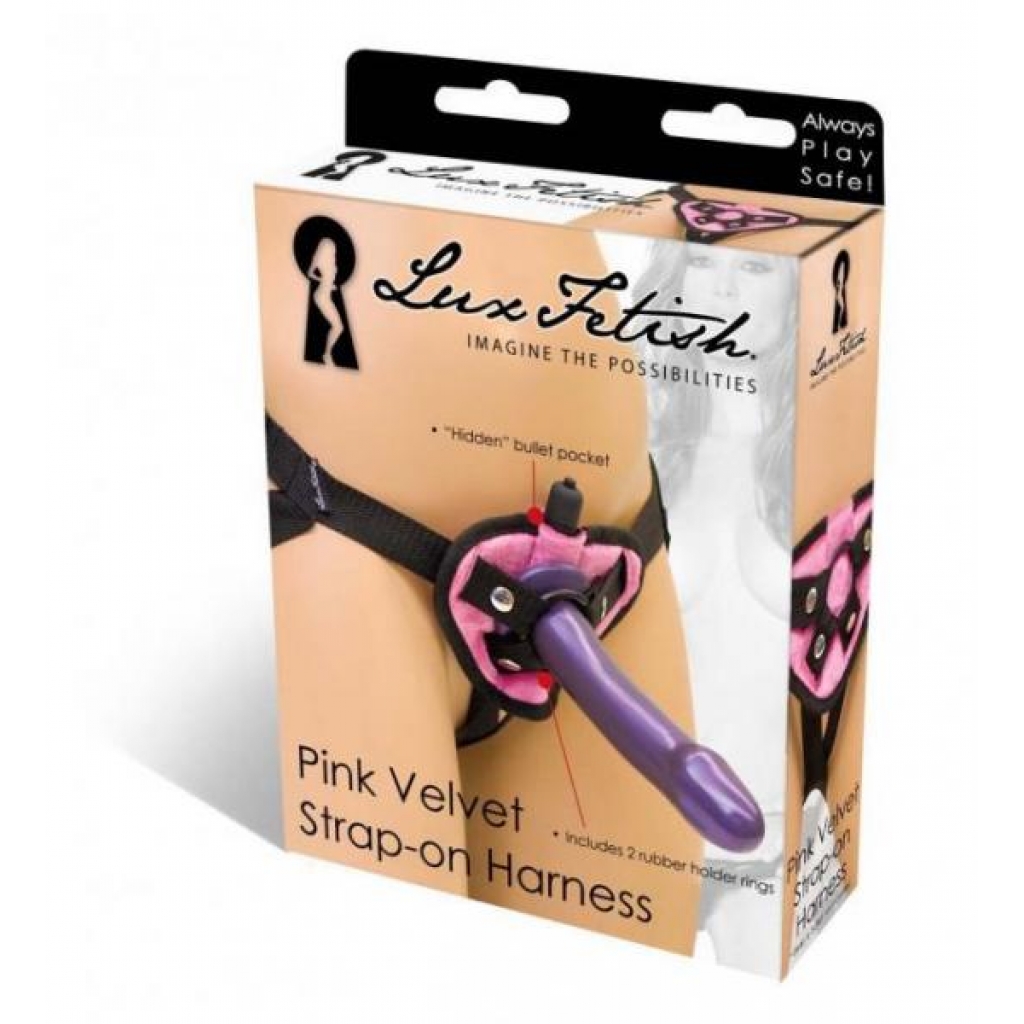 Lux Fetish Velvet Strap-On Harness - Pink O/S