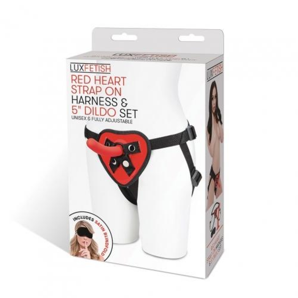 Lux Fetish Red Heart Strap-On Harness & 5-Inch Dildo Set