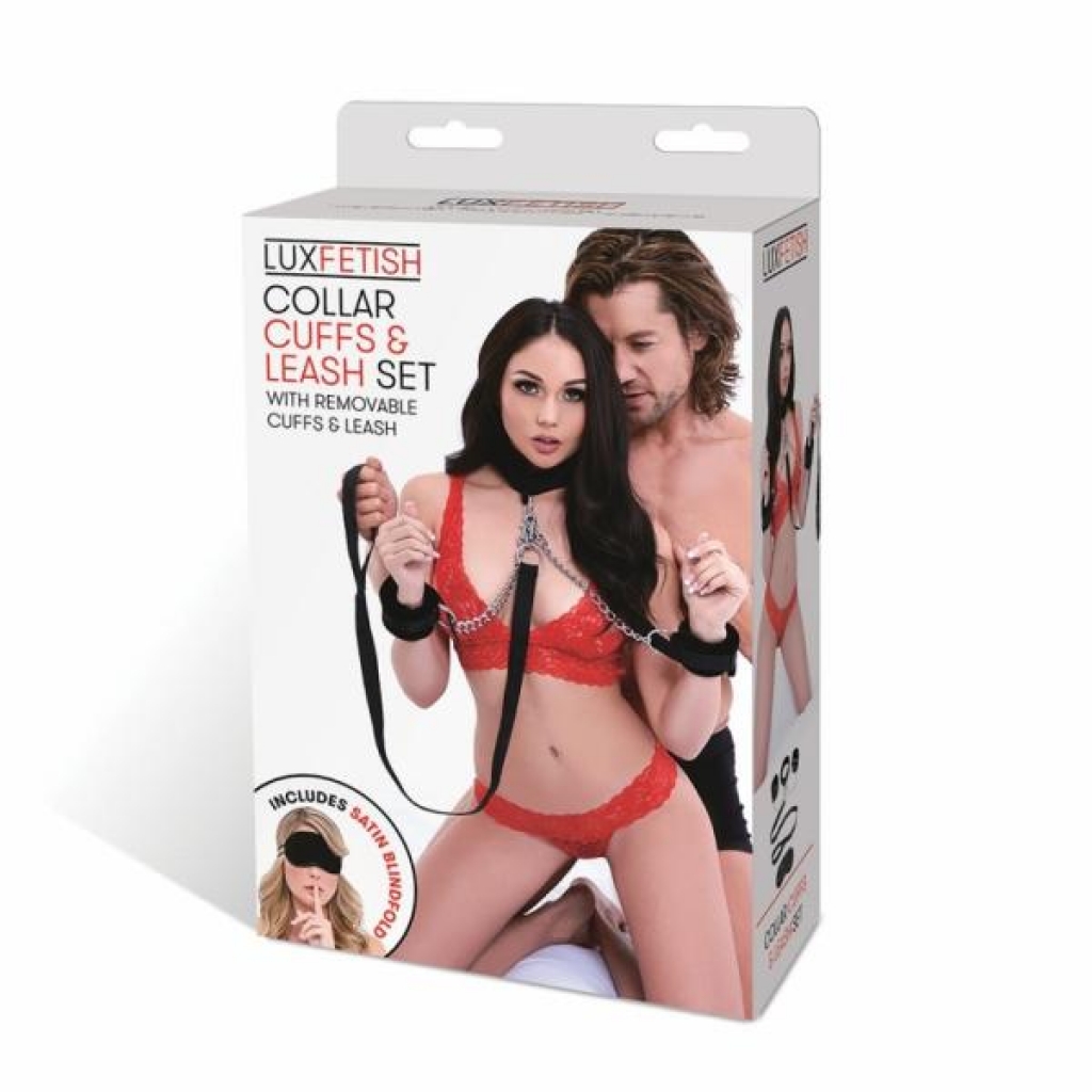 Lux Fetish Collar, Cuffs & Leash Set - Black