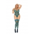 Crochet Lace Teddy with Cut Out Detail & Stockings - Dusky Jade Queen O/S