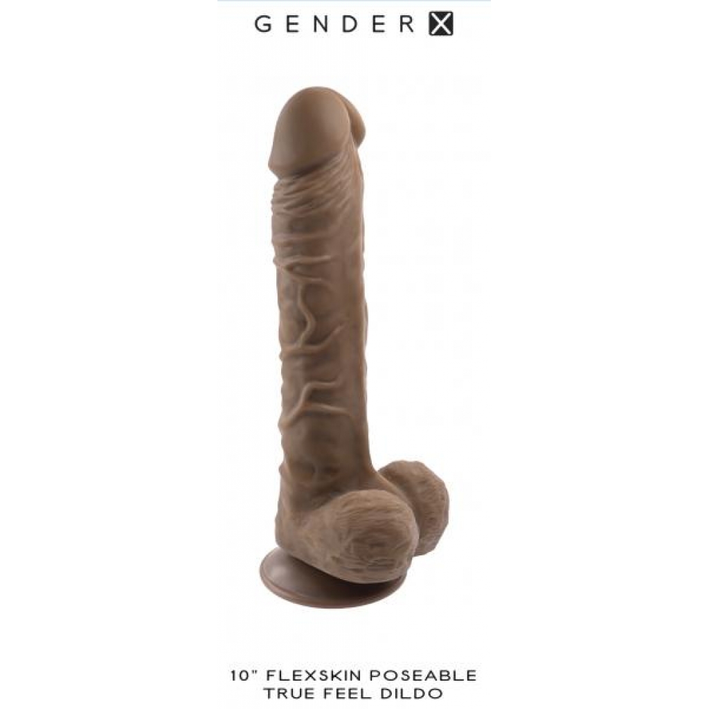 10 Inch Poseable Flexskin True Feel Dildo - Dark Brown