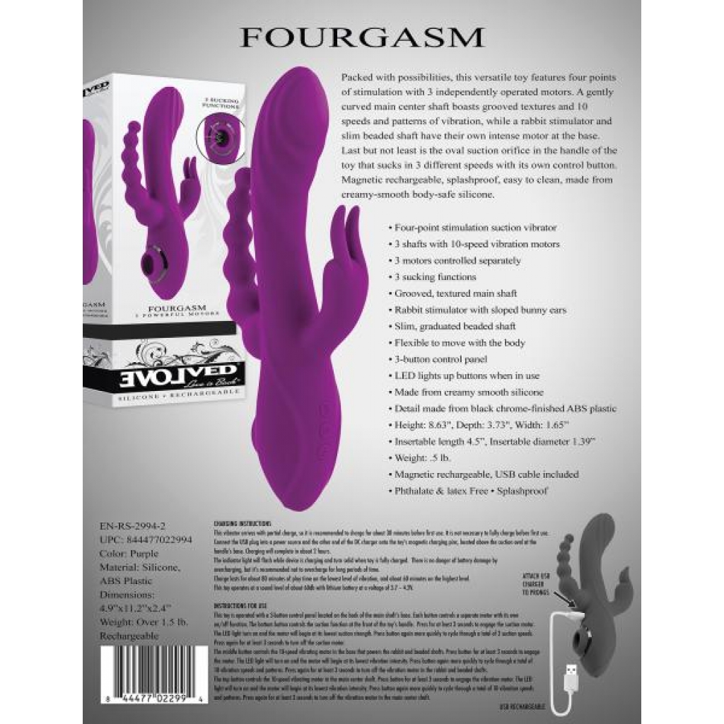 Evolved Fourgasm Purple Rabbit Style Vibrator