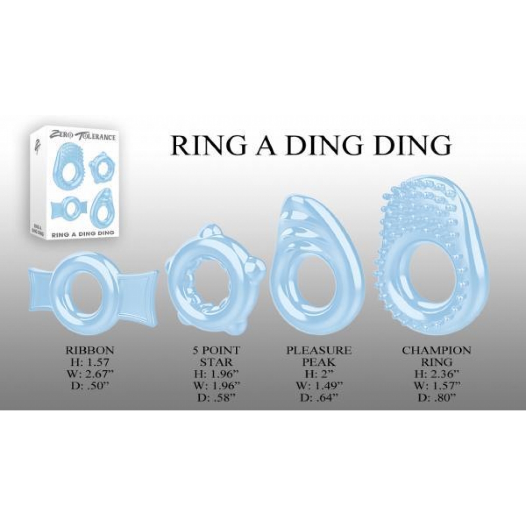 Ring A Ding Ding - 4 Cock Rings - Blue