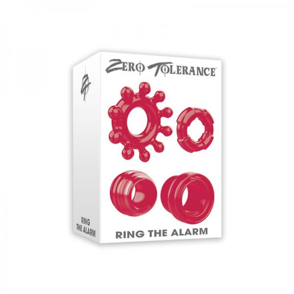 Enhanced Pleasure: The Ring The Alarm Red Cock Ring Set - 4 Pack