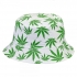 Trendy White Bucket Hat with Green Leaves