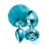 Nixie Metal Butt Plug Set - Pom Pom & Jewel Blue Metallic