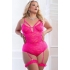 2pc Sheer Lace Teddy with Snap Crotch - Glossy Pink