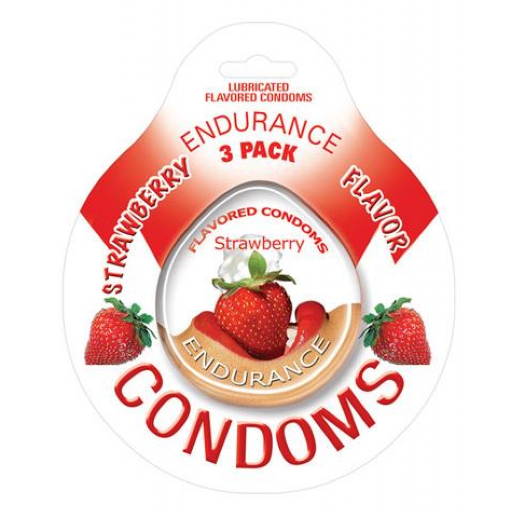 Strawberry-Flavored Endurance Condoms (3-Pack) - Enjoyable Sensation