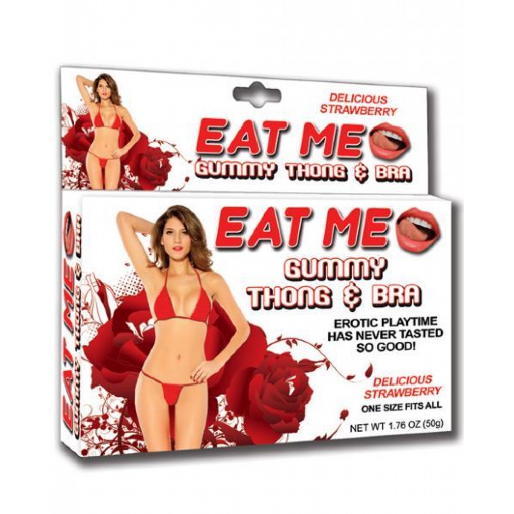 Eat Me Gummy Thong & Bra Set - Strawberry Flavor