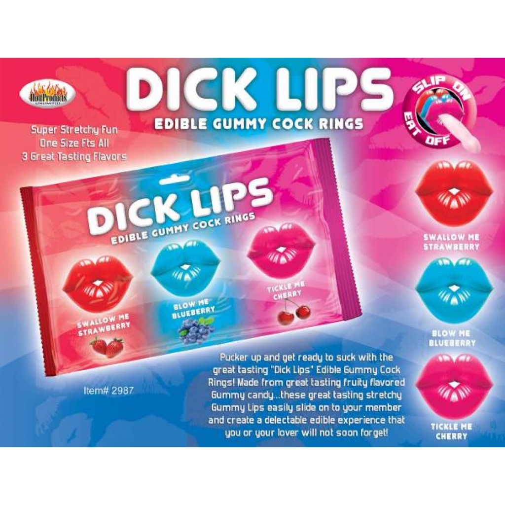 Dick Lips Gummy Cock Rings 3 Pack Strawberry