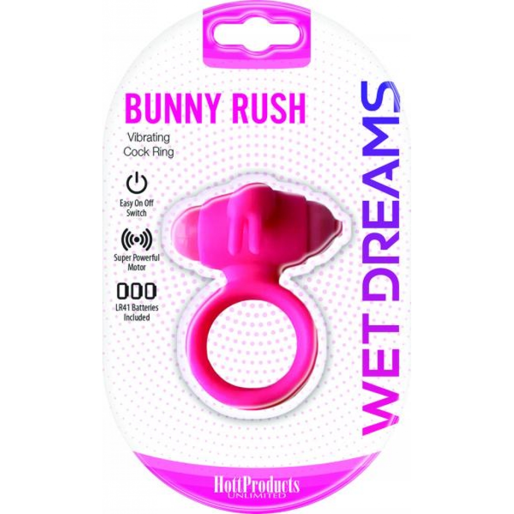 Wet Dreams Bunny Rush: Vibrating Cock Ring with Rabbit Ears in Pink