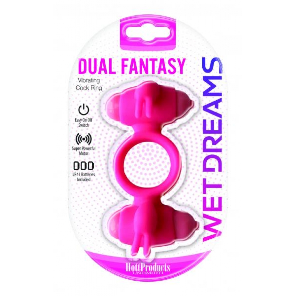 Wet Dreams Dual Fantasy Dual Cock Ring with Dual Motors in Pink