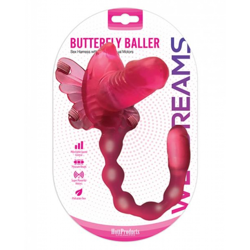 Wet Dreams Butterfly Baller Sex Harness with Dildo & Dual Motors - One Size Fits Most