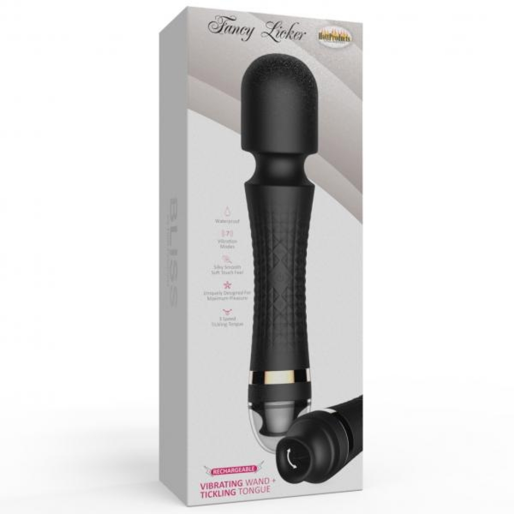 Bliss Vibrating Wand with Sensational Tickling Tongue - Black