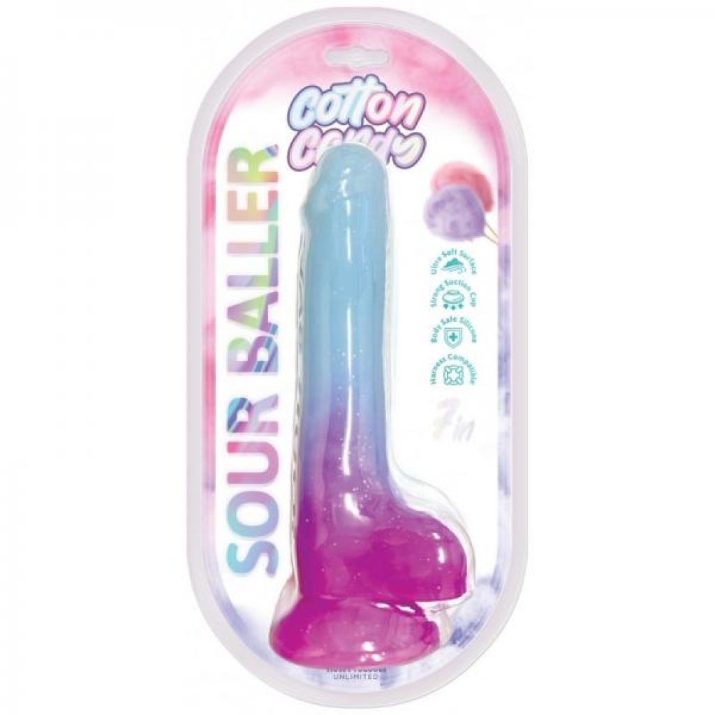 Cotton Candy Sour Baller Silicone Dildo - 6in Aqua/Purple