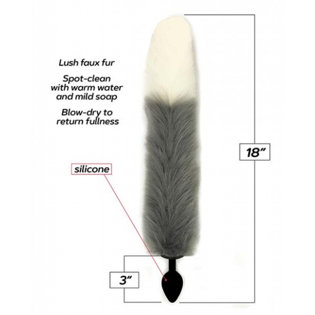 Foxy Tail Silicone Butt Plug - Grey with Faux Fox Tail