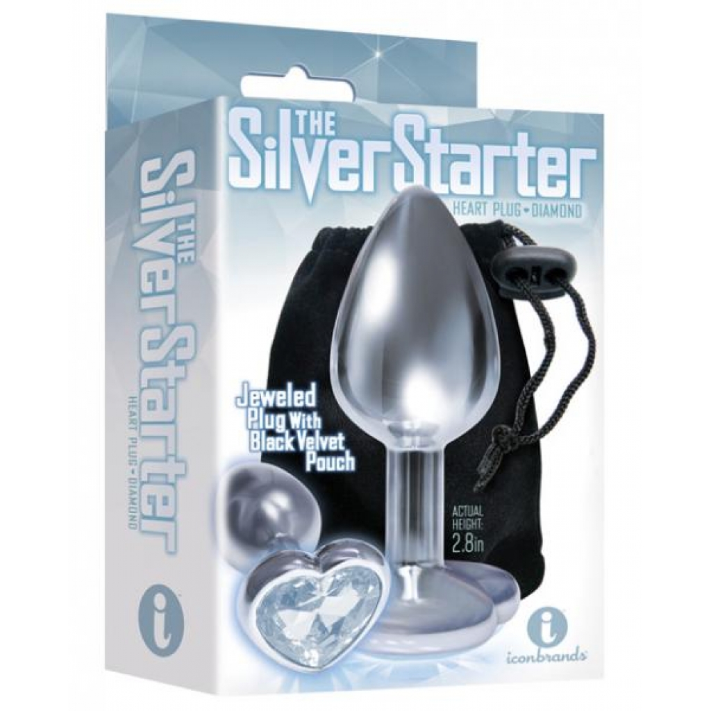 Silver Starter Heart Bejeweled Steel Plug - Diamond