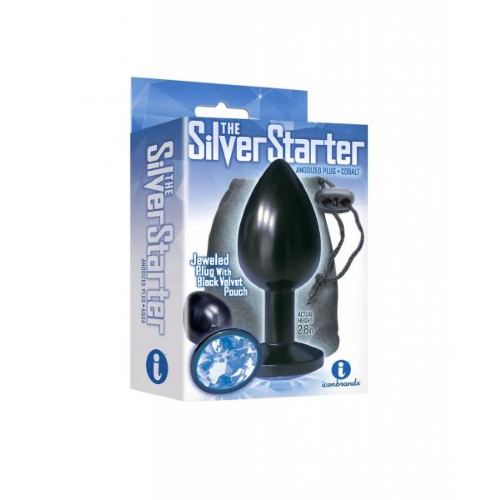 The Silver Starter Anodized Bejeweled Steel Plug - Cobalt Blue