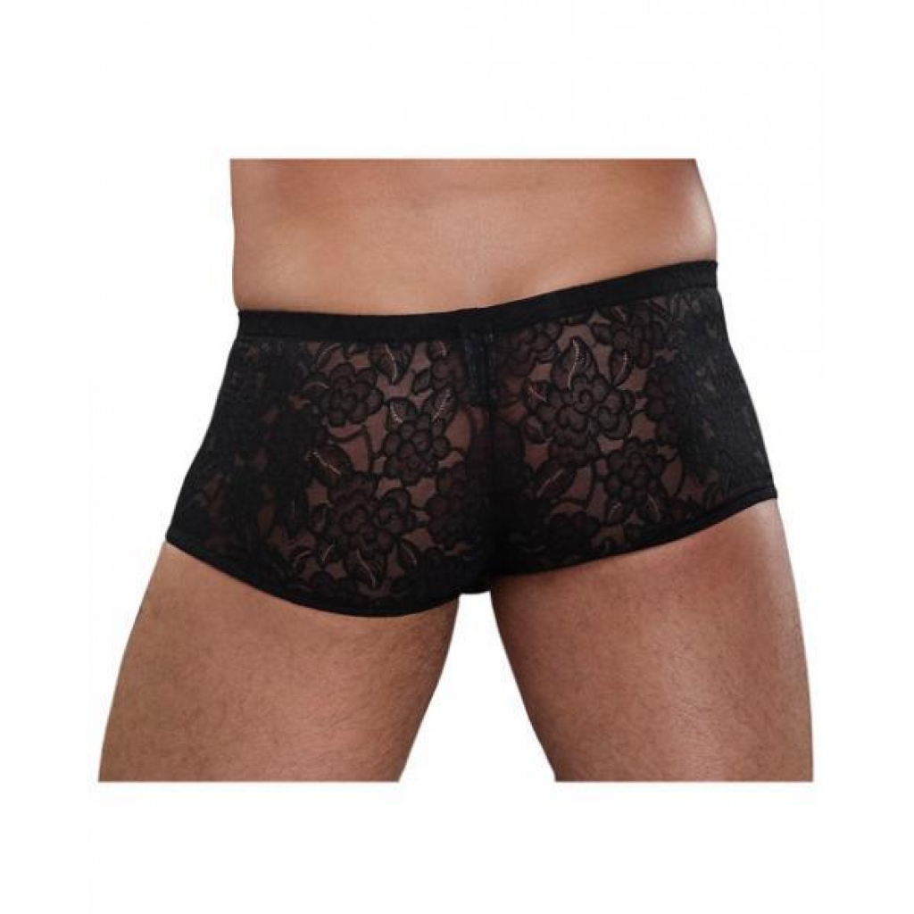 Male Power Mini Shorts - Stretch Lace Black Medium