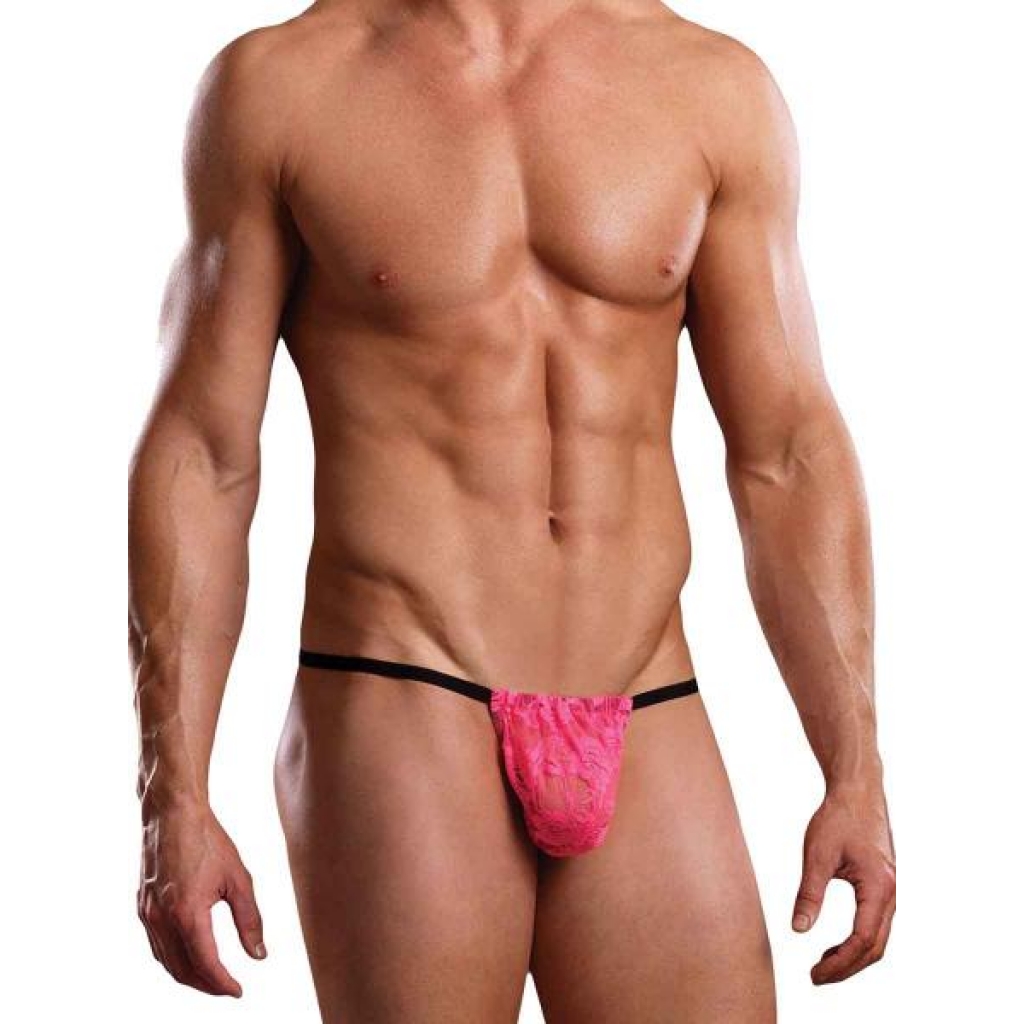 Male Power Posing Strap - Neon Lace Hot Pink O/S