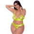 Strap Tease Bra & Crotchless Panty - Neon Yellow - 2XL