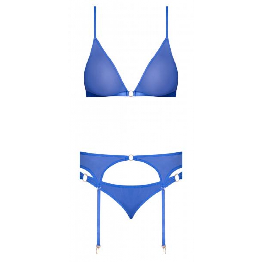 Sassy Bra, Garter & Rouched Panty Set - Cobalt - 2XL