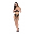 Ooh La Lace Demi Bra, Garter & Tanga Set - Black (2XL)