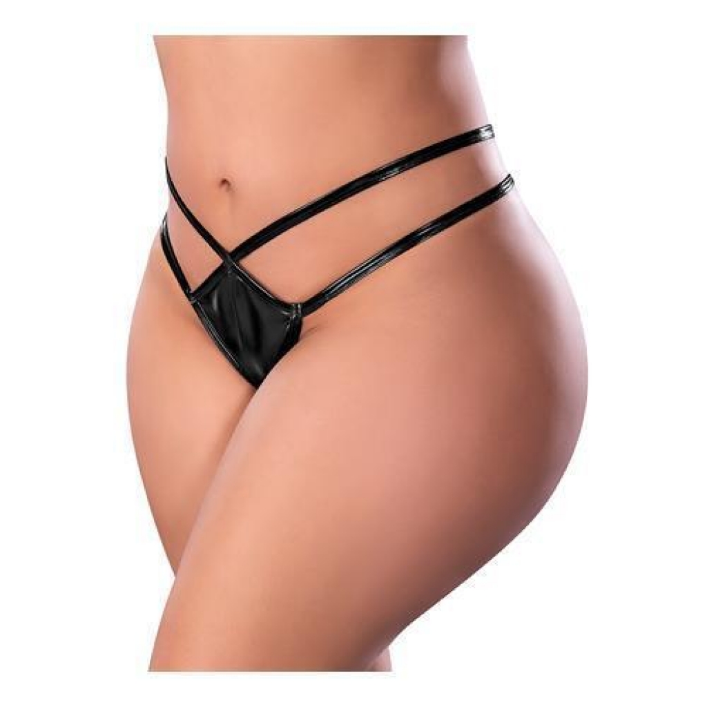 Liquid Onyx Crotchless Panty - Black 2XL