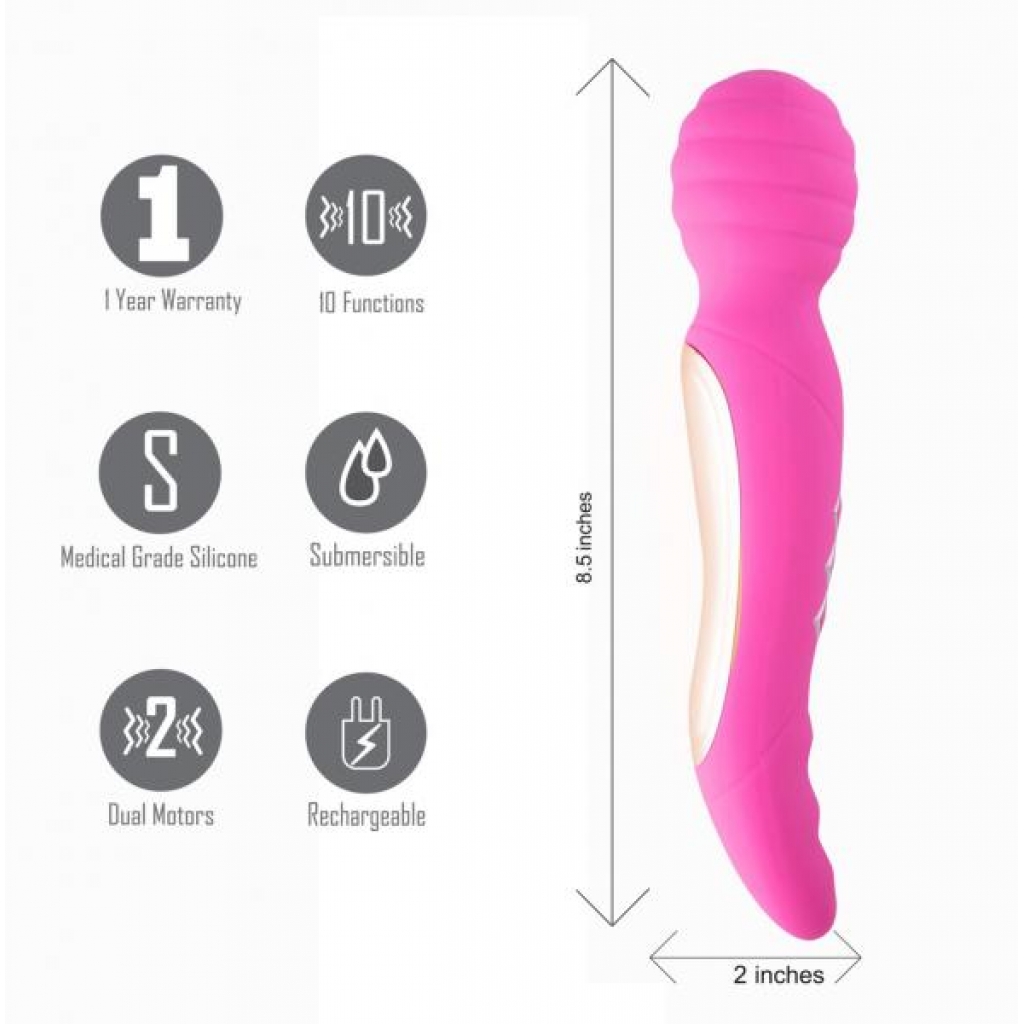 Zoe Rechargeable Dual Vibrating Wand Massager - Hot Pink