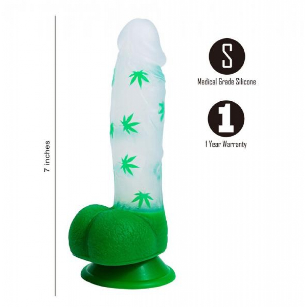 Leif 7 In 420 Pot Leaf Print Silicone Dong - Green