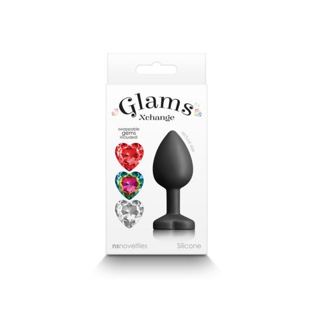 Premium Silicone Heart Gemstone Small Butt Plug – Black