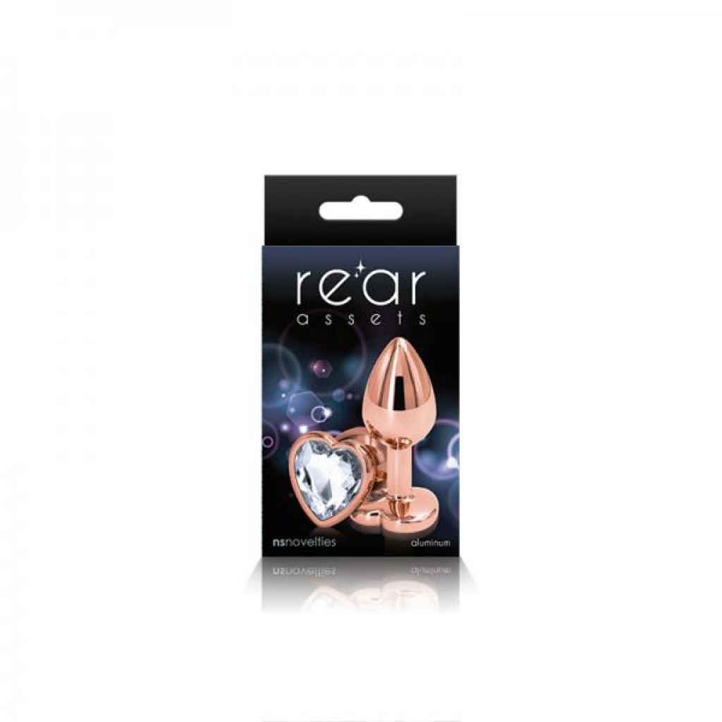 Rear Assets Rose Gold Heart Small Clear Butt Plug