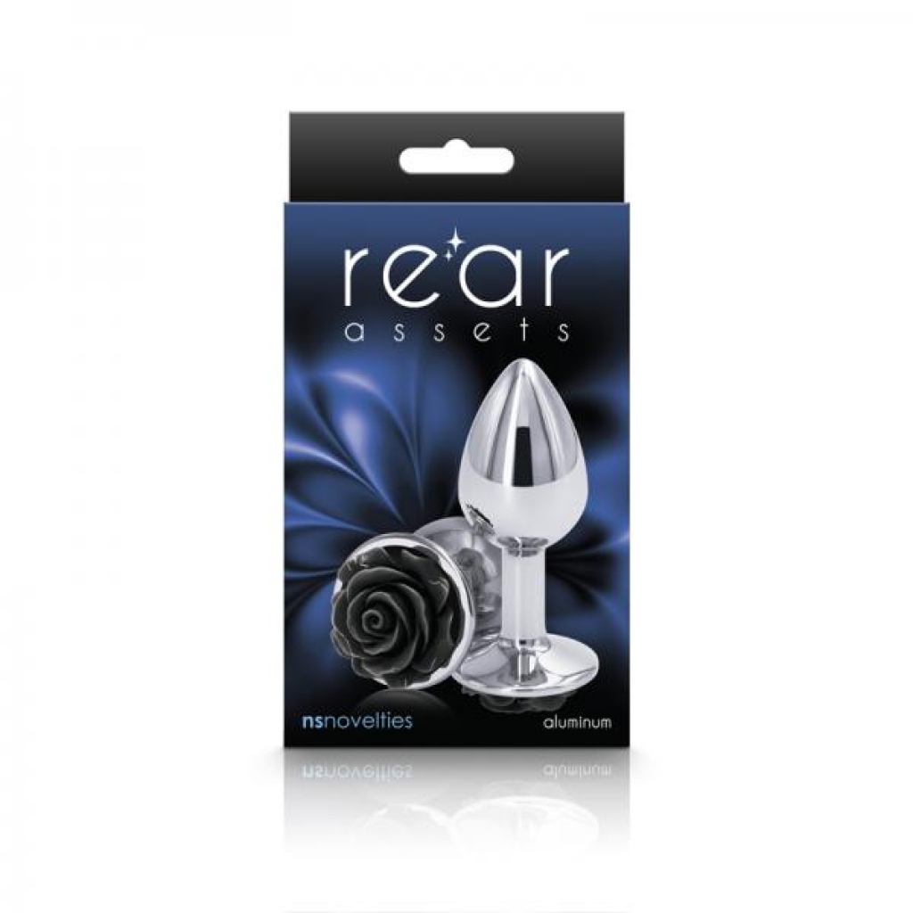 Rear Assets Rose Small Butt Plug - Elegant Black