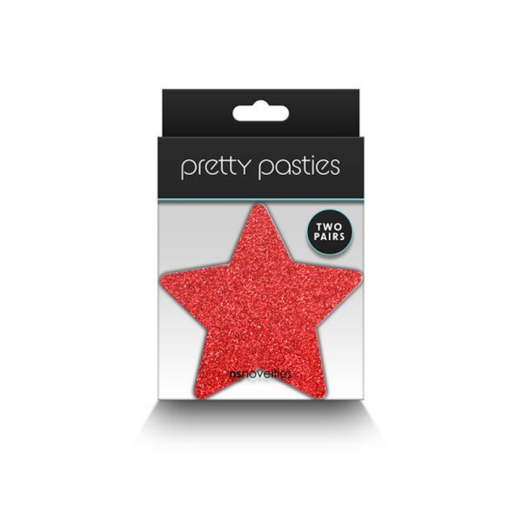 Pretty Pasties Glitter Stars - Red/Silver - 2 Pair