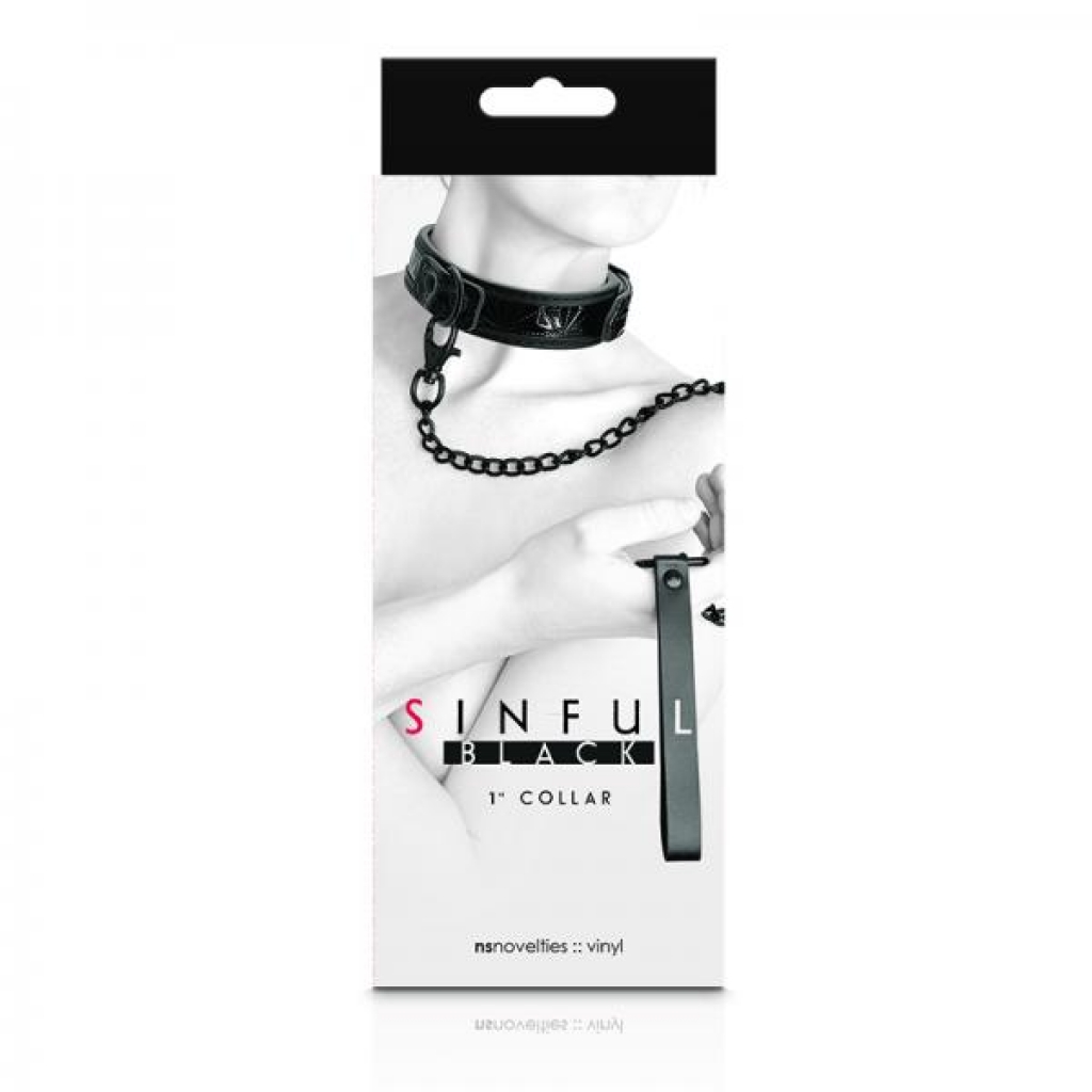 Sinful 1-Inch Adjustable Collar and Leash Set in Black