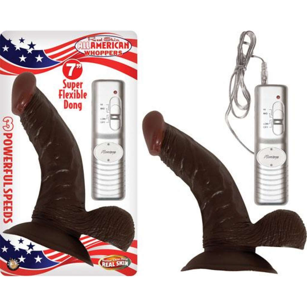 All American Whopper - Vibrating Dong with Balls - 7 Inches - Brown