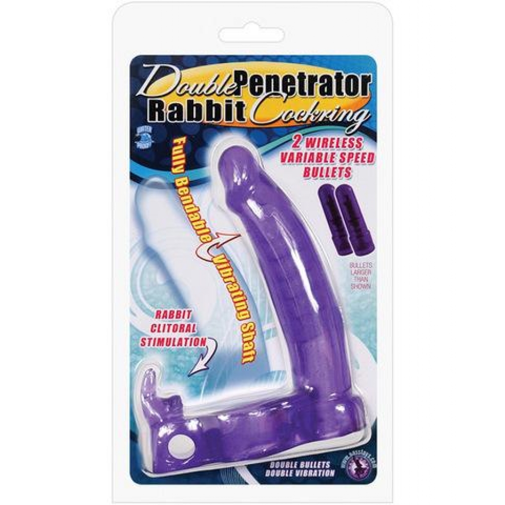 Double Penetrator Rabbit Cock Ring - Purple